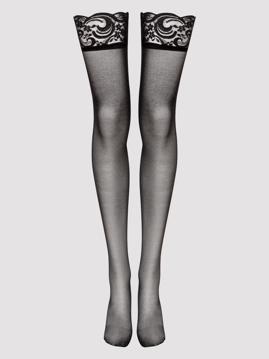 Lovehoney Sheer Black Lace Top Thigh-High Stockings
